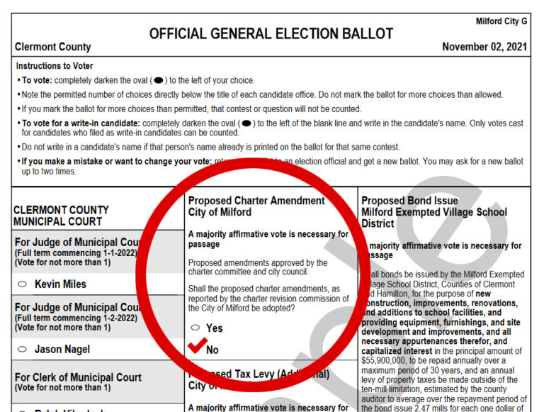 Ballot with Charter Amendment circled